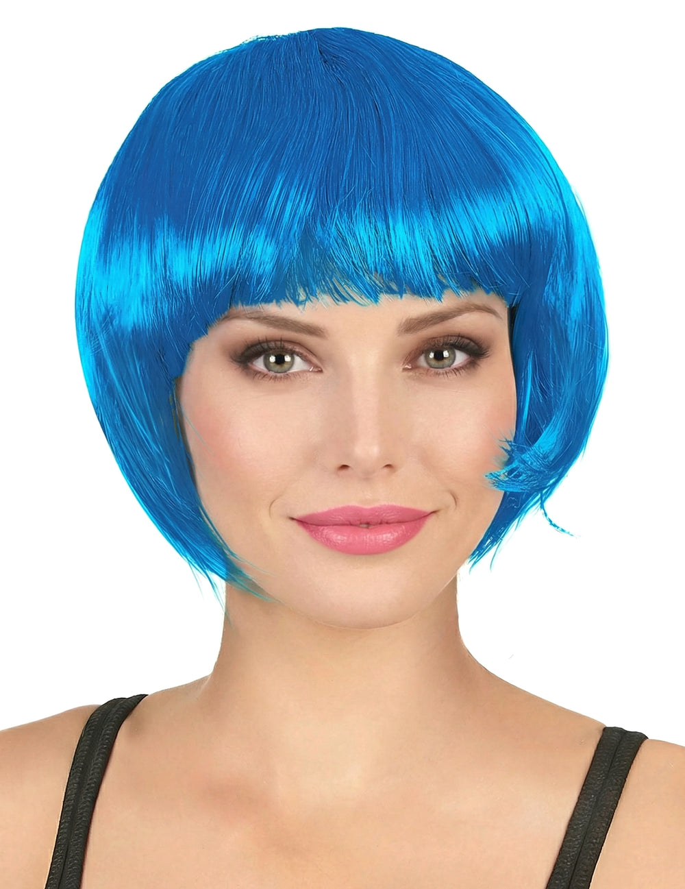 Perruque courte bleu aqua pour femme avec frange