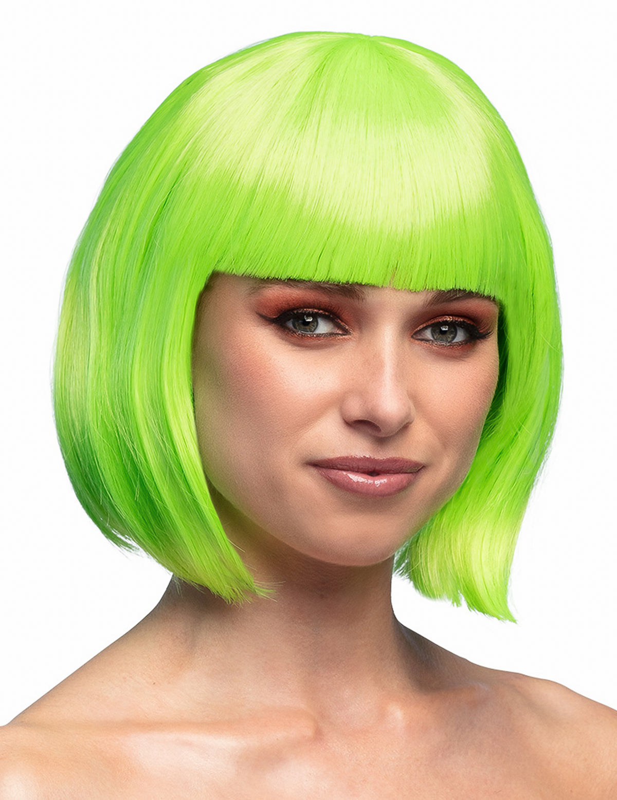 Perruque courte verte fluo pour femme vert fluo coupe au carré
