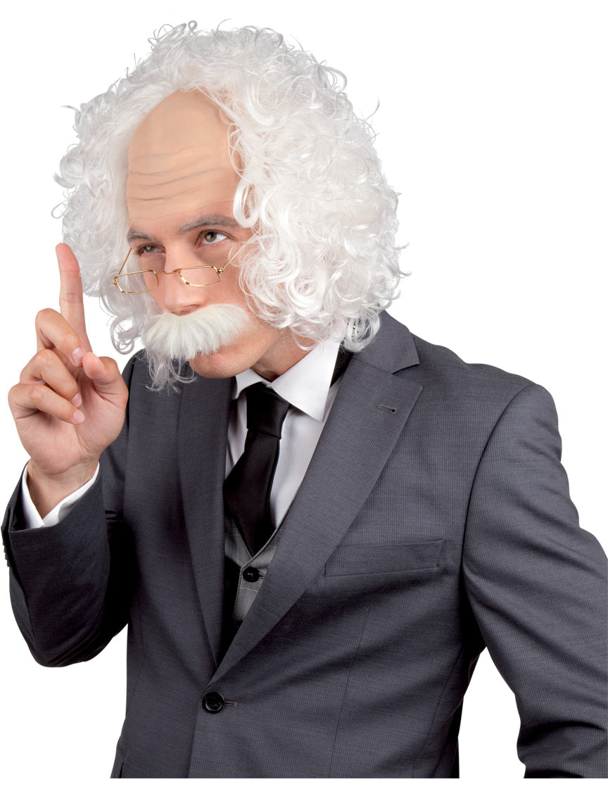 Perruque Einstein pour homme blanche ébouriffée avec front dégarni