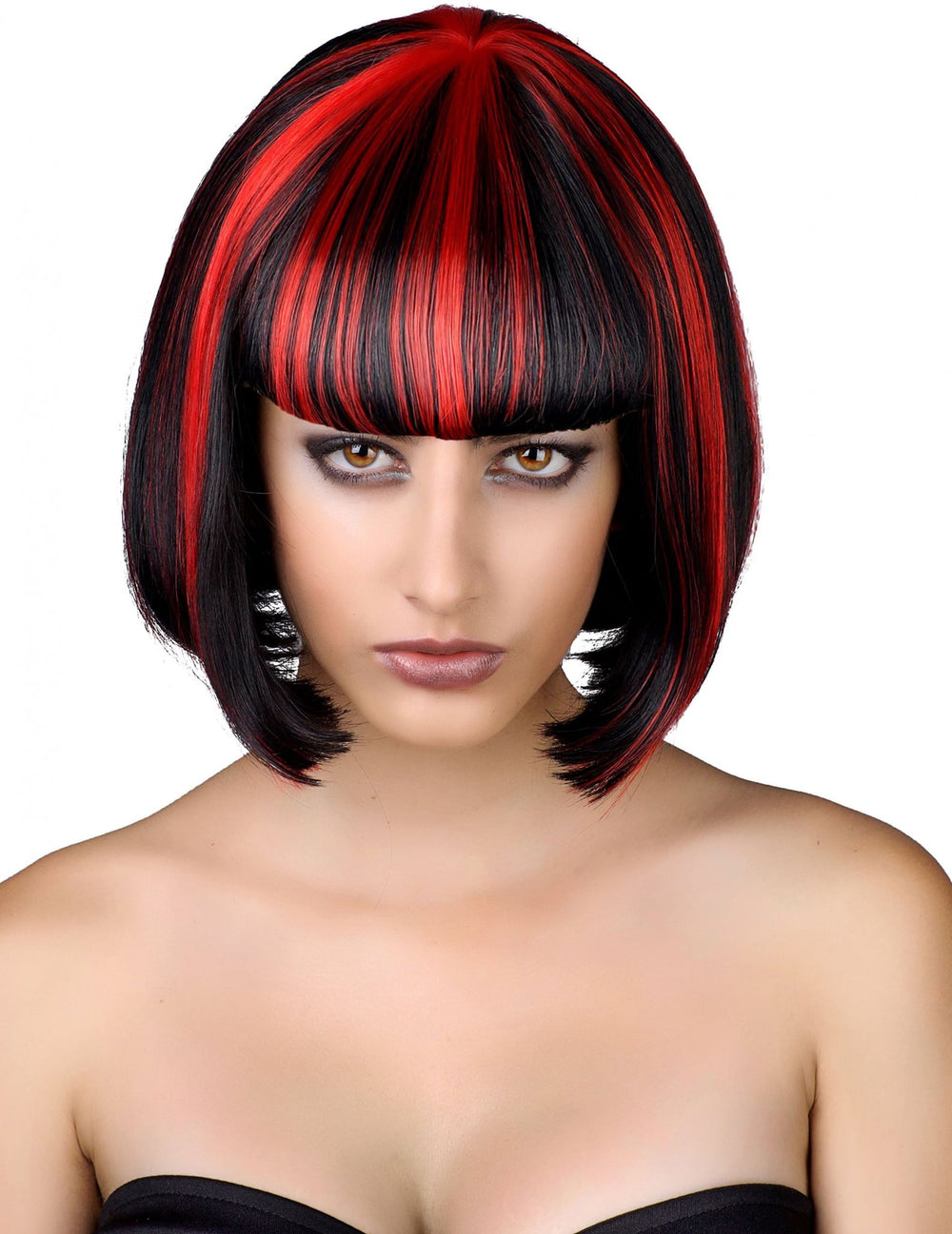 Perruque démoniaque pour femme noire et rouge