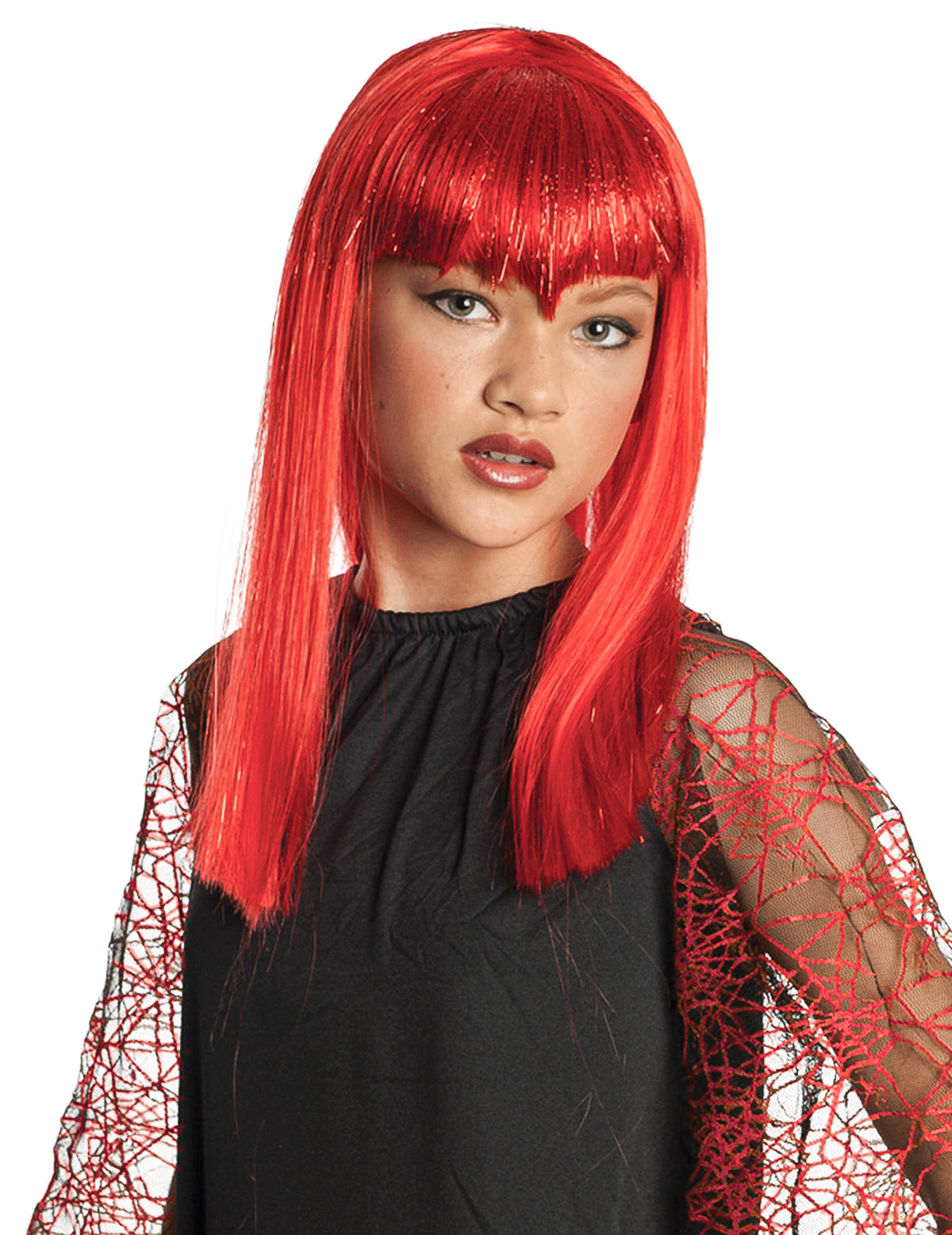 Perruque diablesse pour fille rouge avec frange droite