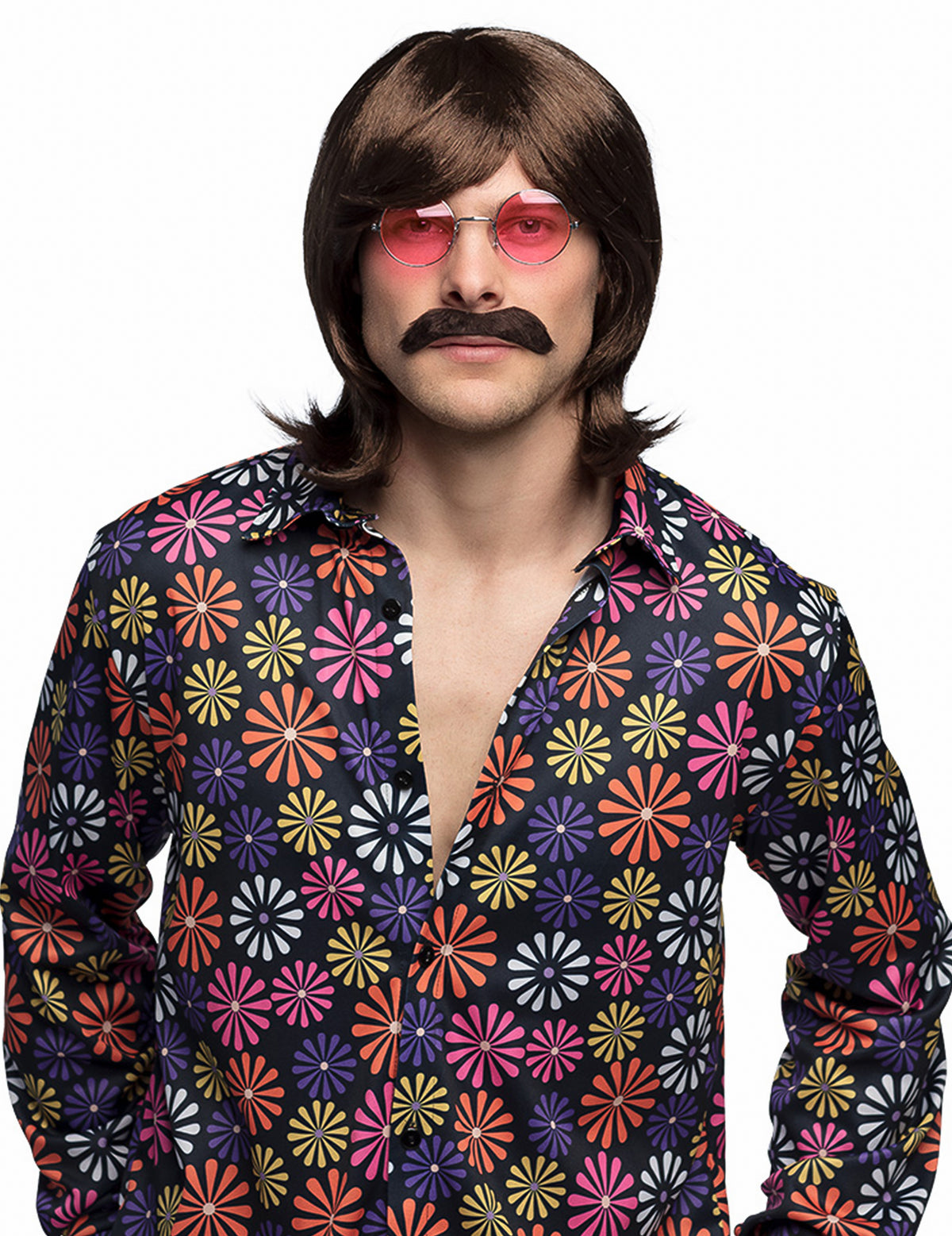 Perruque et moustache pour homme marron