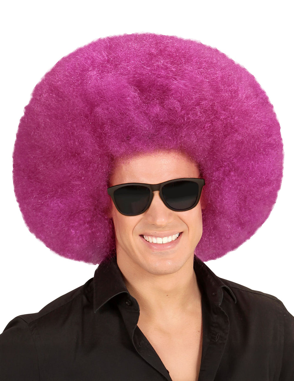 Vue de face de la perruque extra volume afro pour adulte violette