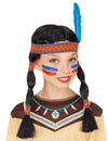 Perruque indienne avec bandeau et plume pour enfant noire avec plume bleue