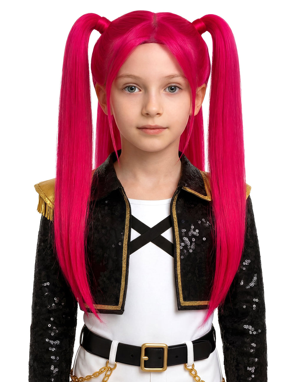 Perruque Kpop couettes pour enfant rose
