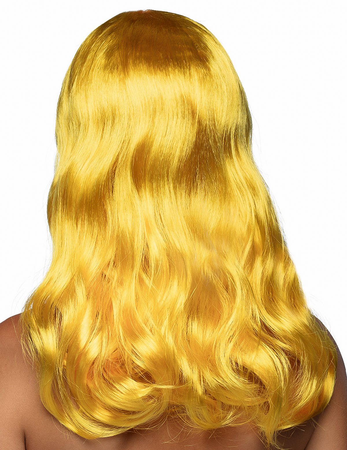 Vue de dos de la perruque longue pour femme jaune