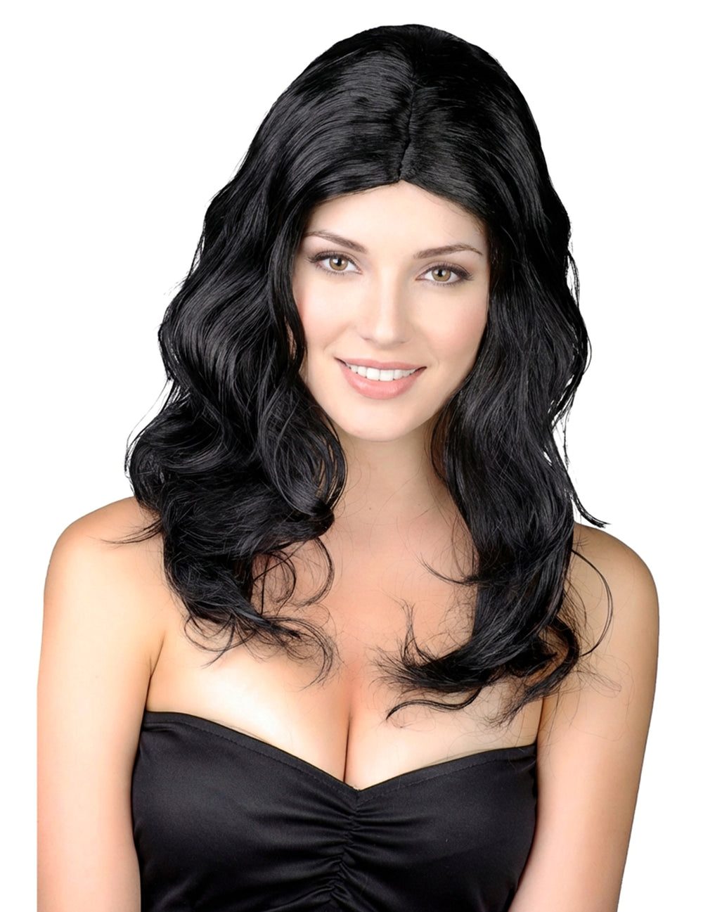 Perruque longue ondulée pour femme noire