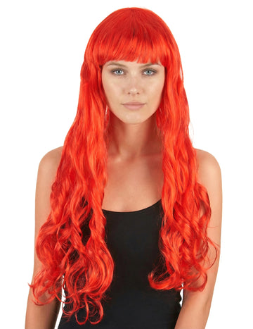 Perruque longue ondulée pour femme rouge