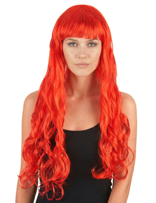 Perruque longue ondulée pour femme rouge