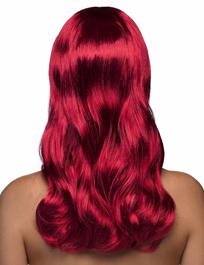 Pogled od zadaj dolge perike za ženske, temno rdeče