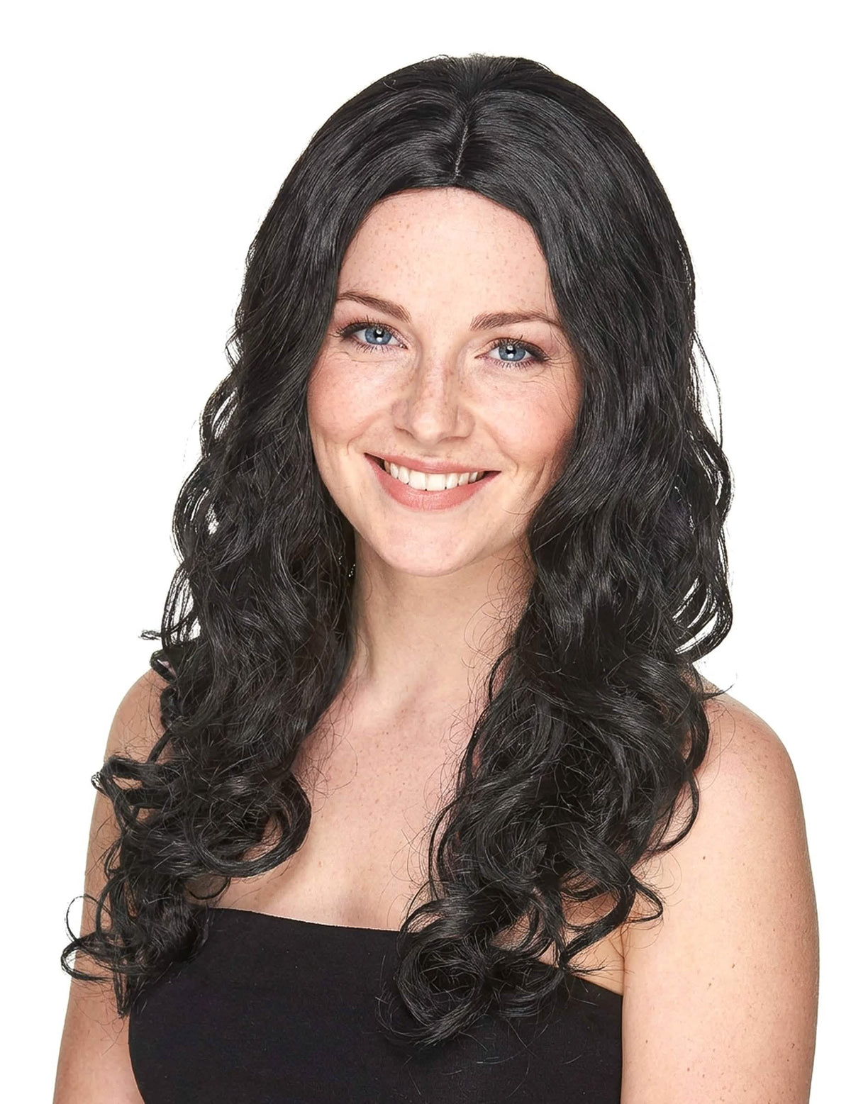 Sprednji pogled na dolgo kodrasto luksuzno lasuljo za ženska