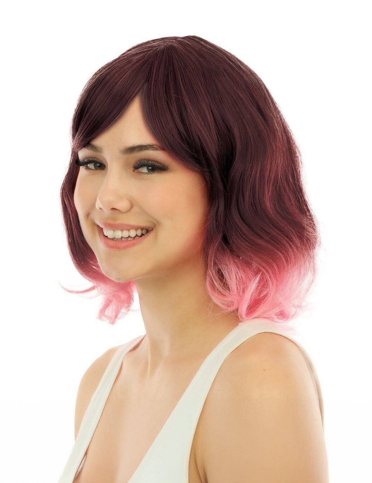 Luksuzna srednje dolga lasulja za odrasle roza barve z tie-dye vzorcem