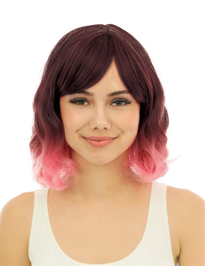 Luksuzna srednje dolga lasulja za odrasle roza barve z tie-dye vzorcem