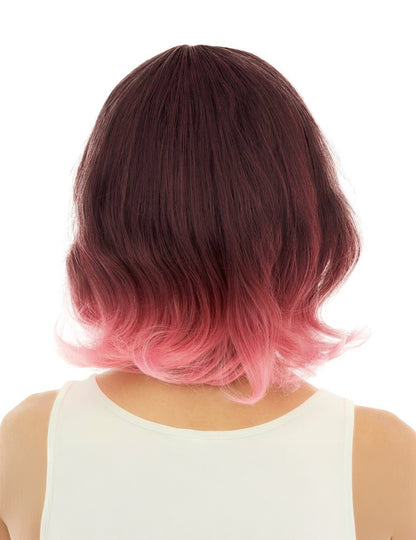 Luksuzna srednje dolga lasulja za odrasle roza barve z tie-dye vzorcem