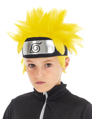 Perruque Naruto Shippuden pour enfant jaune avec bandeau frontal