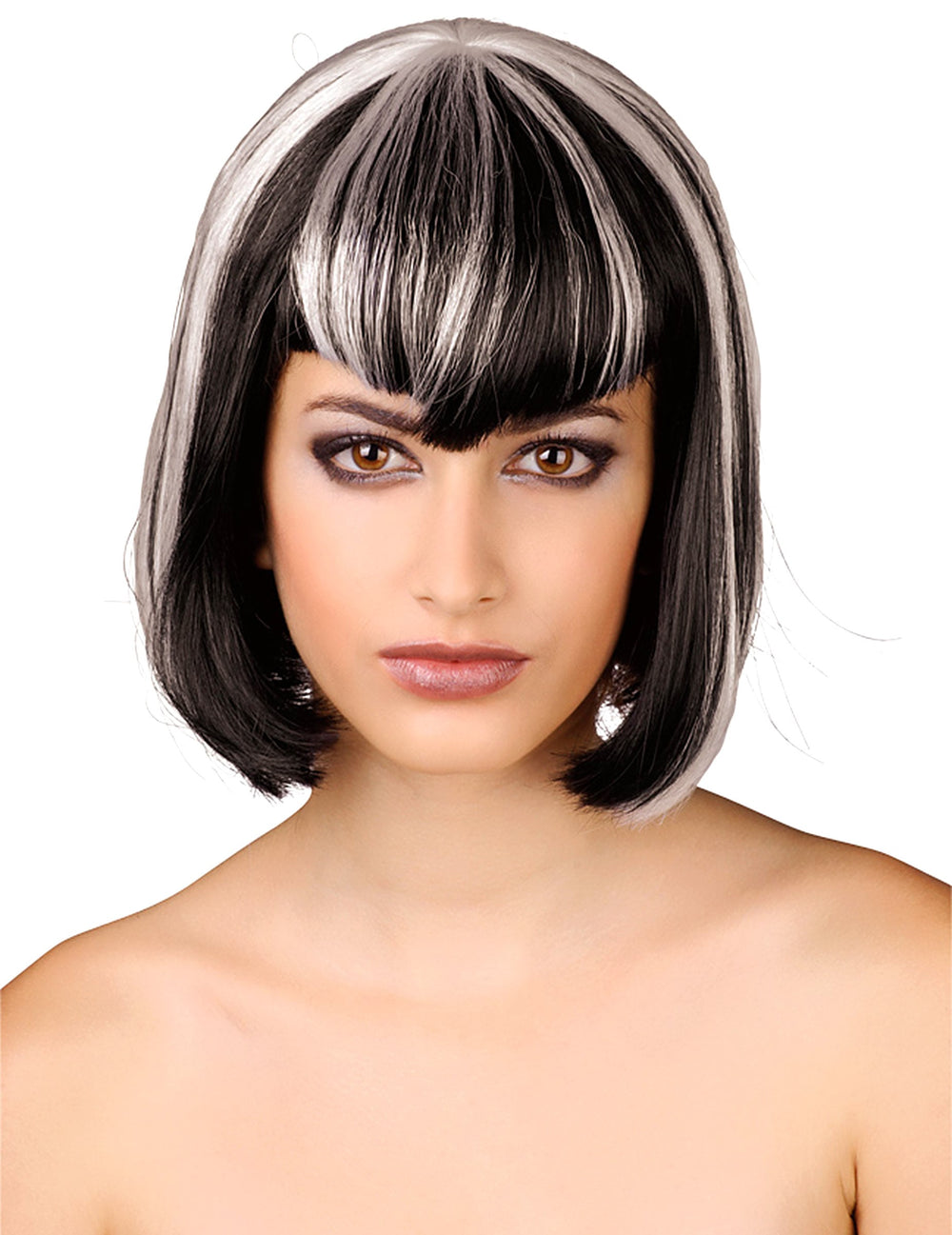 Perruque à frange pour femme noire et blanche