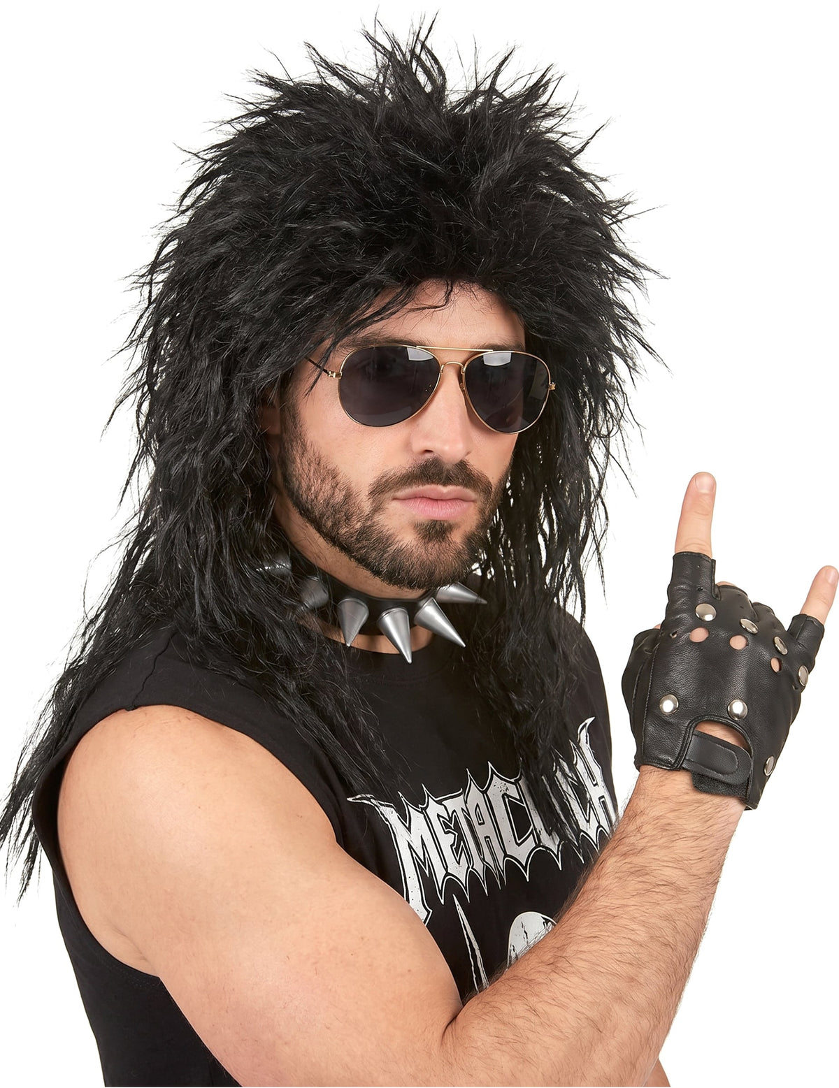 Trda črna rocker črna lasulja