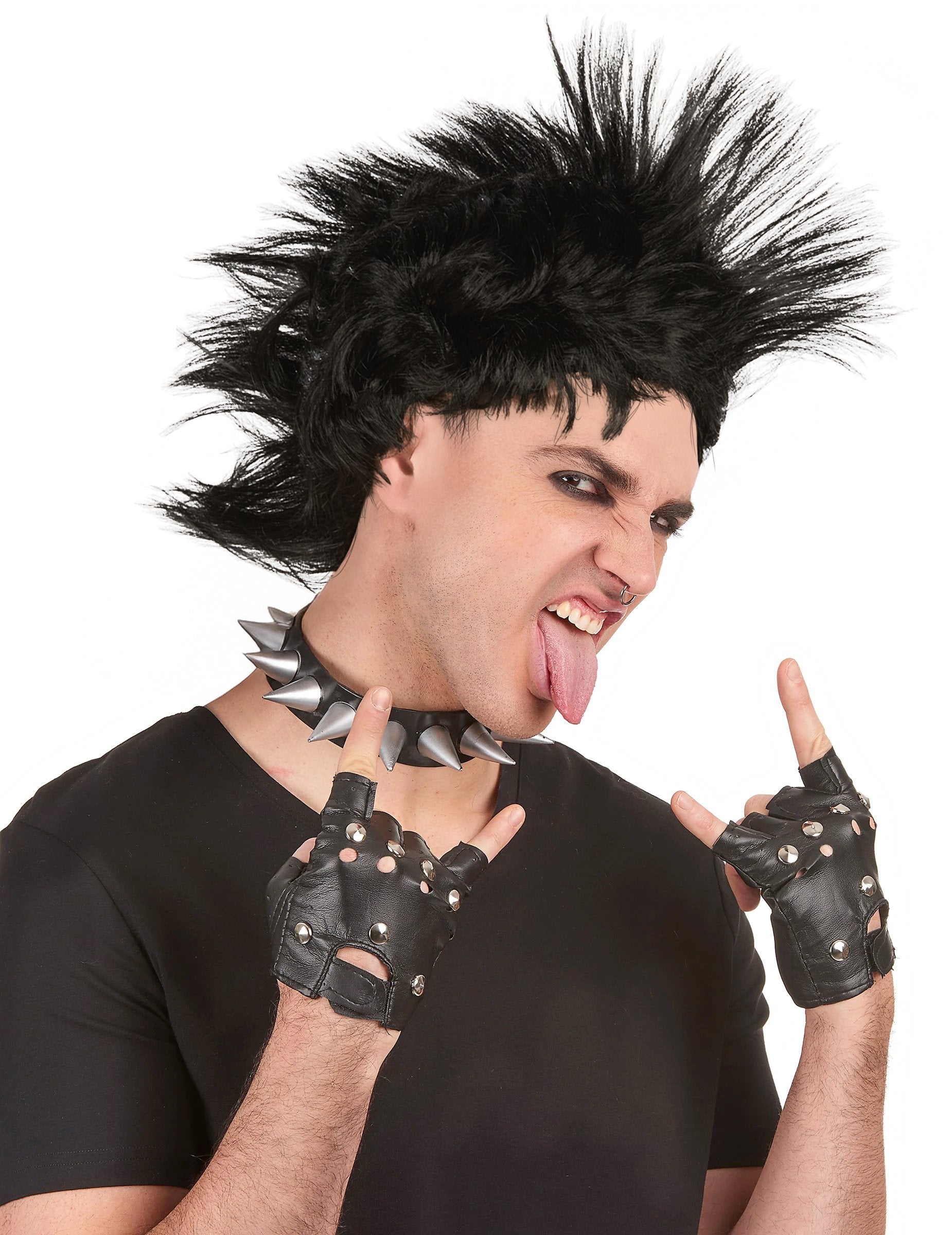 Perruque punk pour homme noire à crête