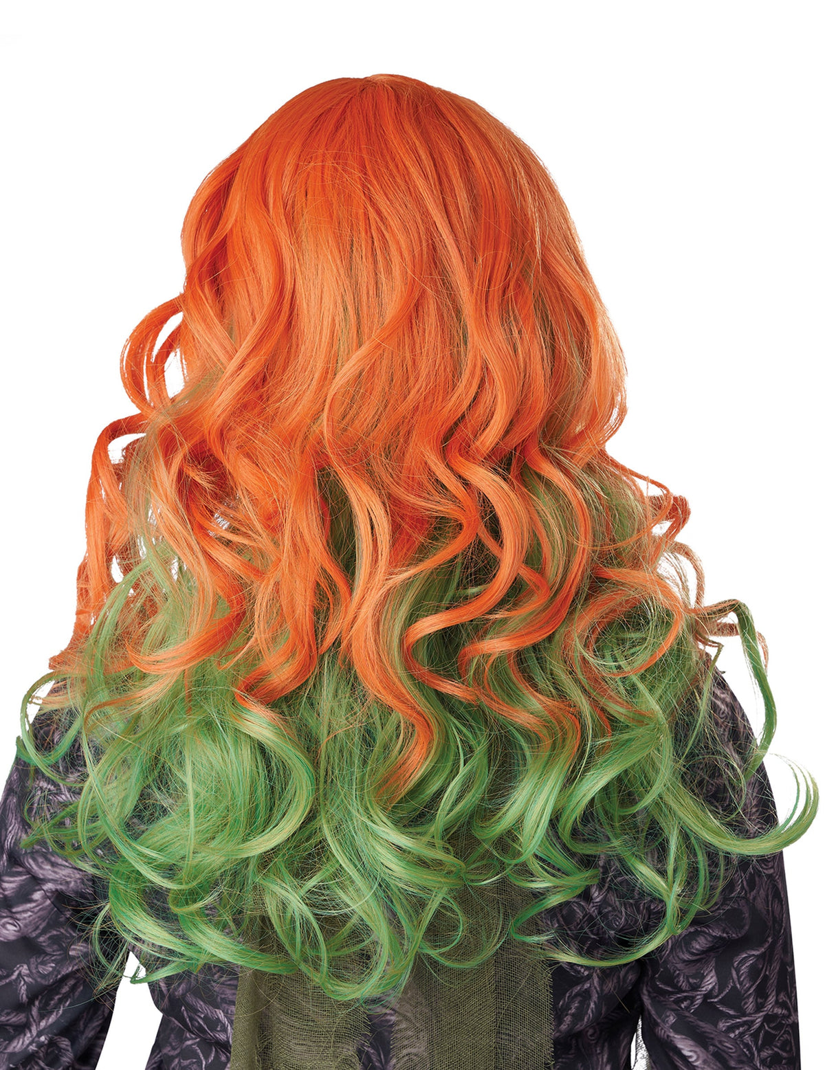 Vue de dos de la perruque pour femme rousse et verte