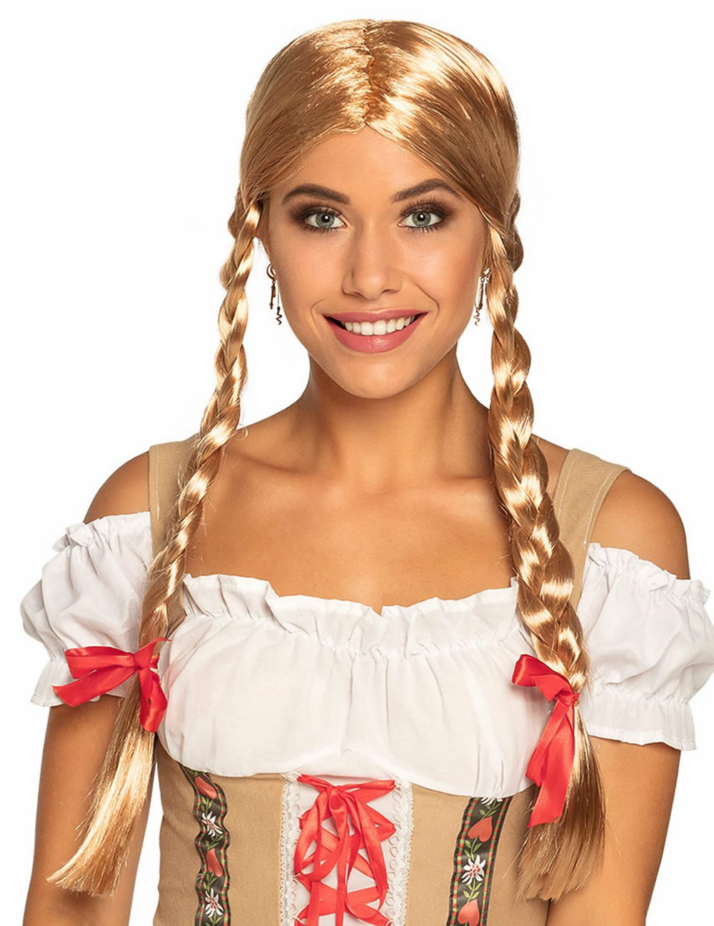 Velik plan na kitke blond ženske pletene lasulje