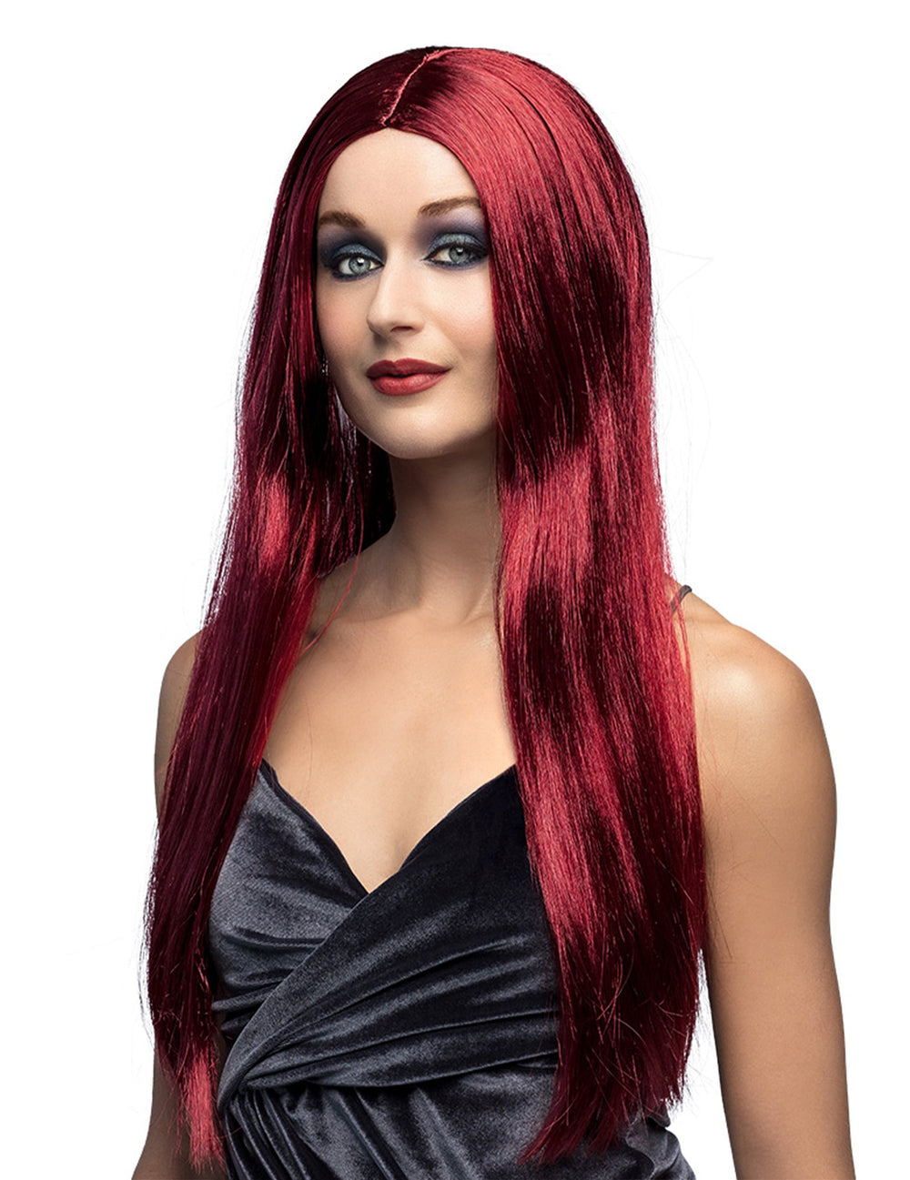 Perruque vampire longue pour femme pourpre lisse