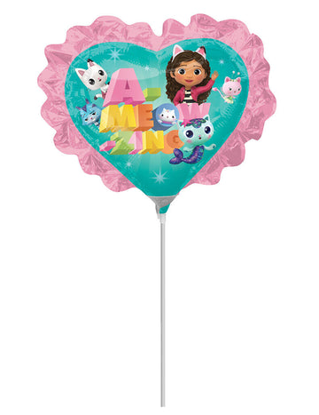 Majhen aluminijast srčni balon Gabby in čarobna hiša 22 cm