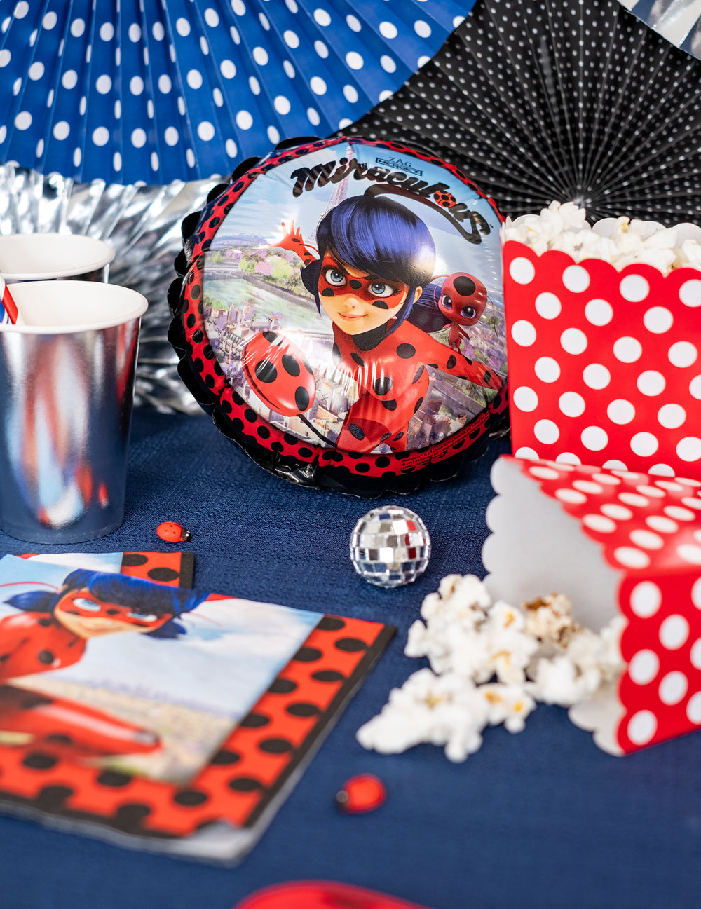 Mise en scène de fête du ballon aluminium Ladybug