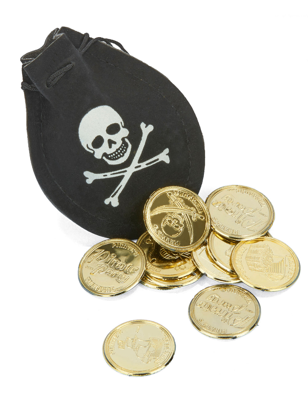Bourse de pirate pour enfant noire avec tête de mort et pièces d'or