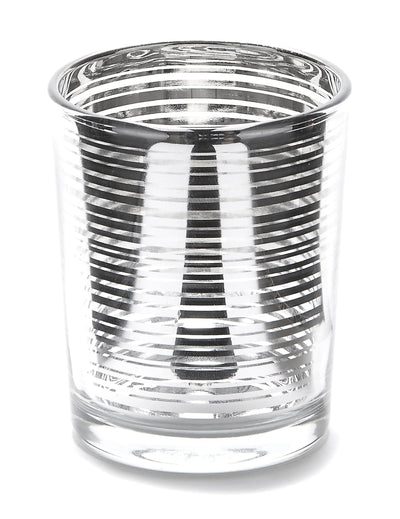 Photophore en verre à rayures pour bougie argenté
