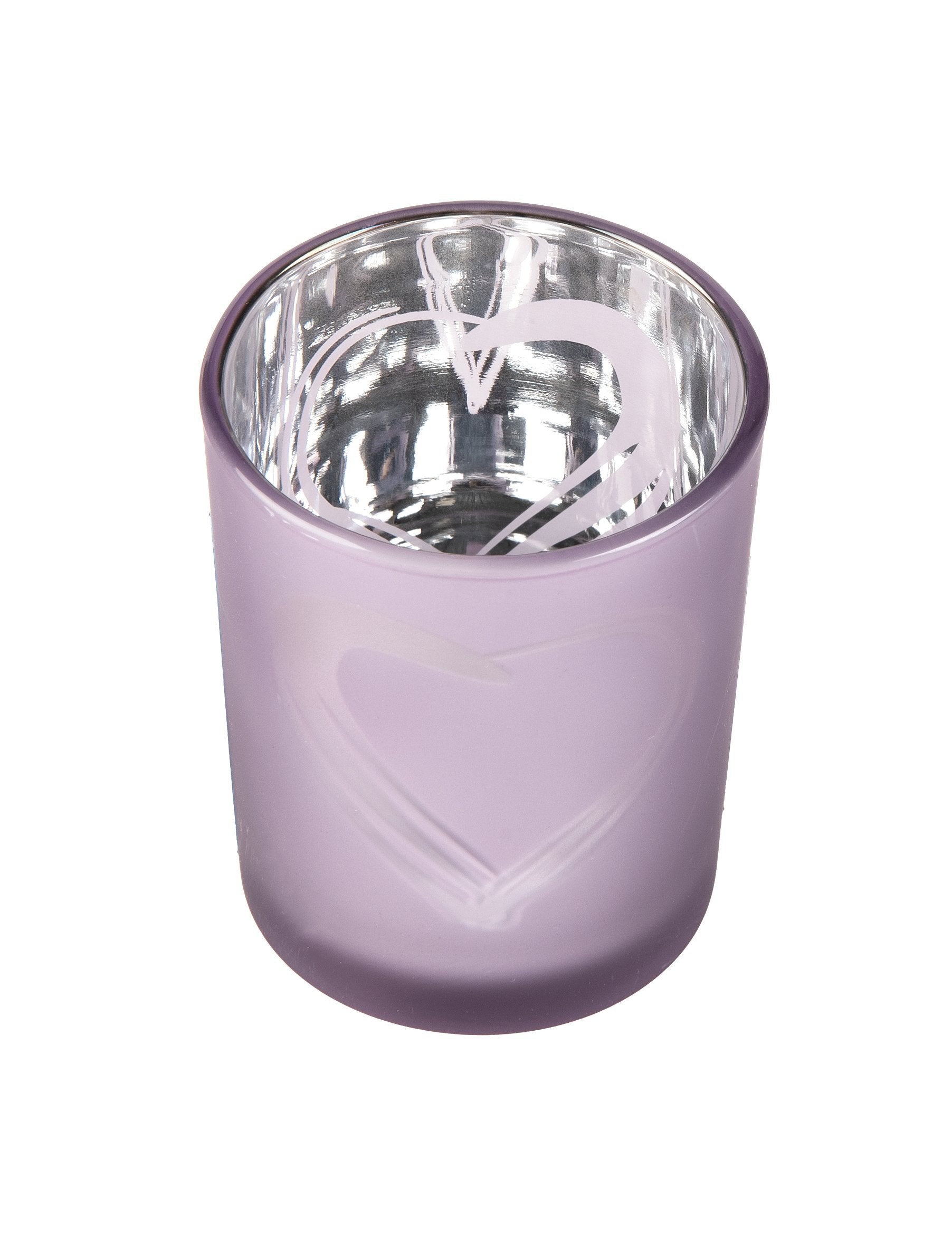 Vue de dessus de l'intérieur argenté du photophore en verre coeur