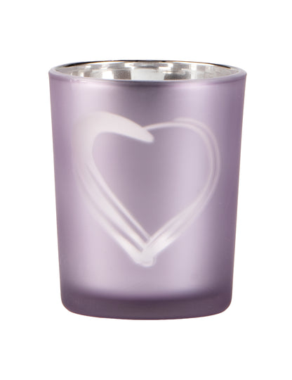 Photophore en verre coeur parme mat et argenté