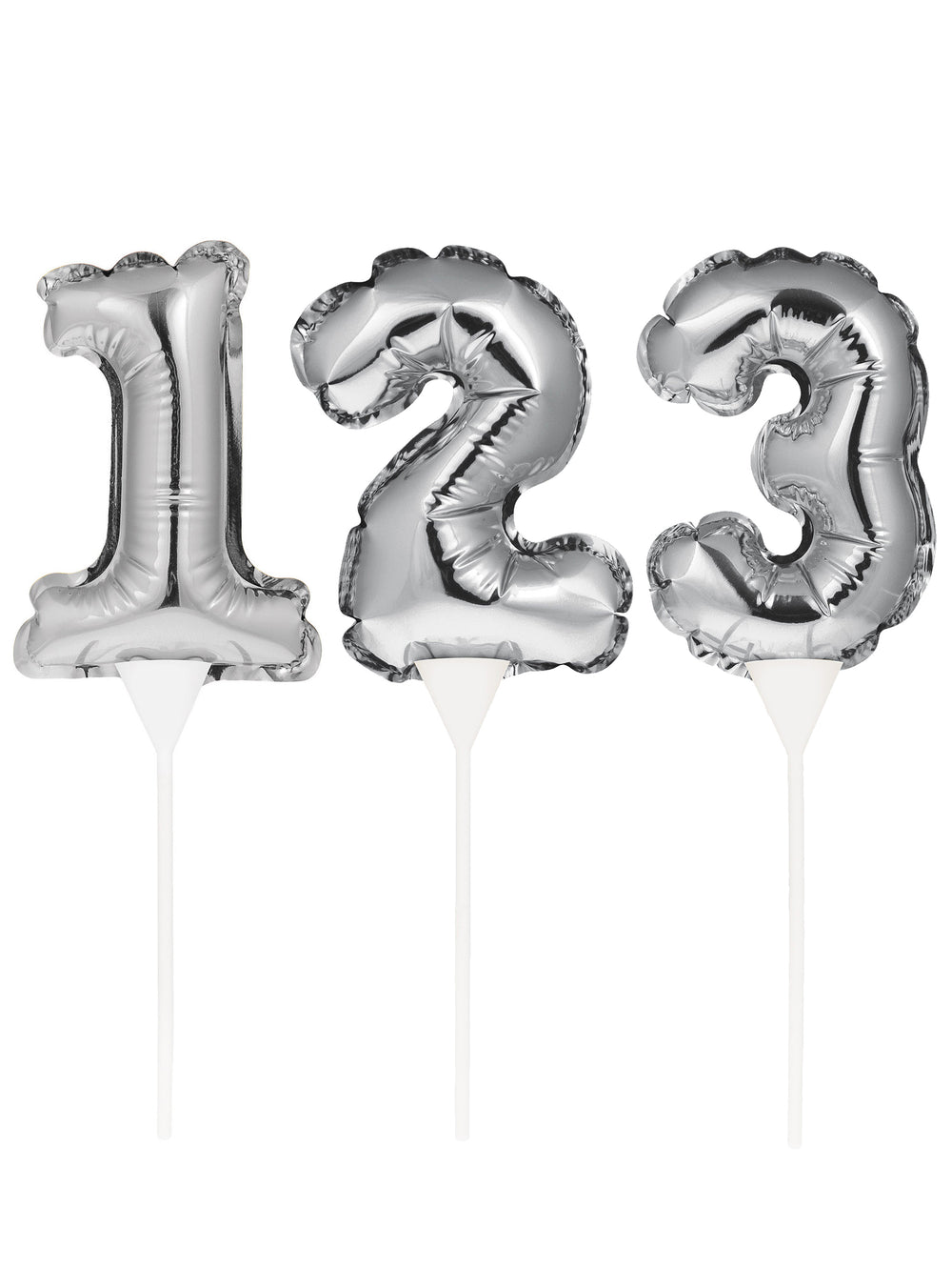 Pic à gâteau gonflable chiffre pour fête argenté auto-gonflant