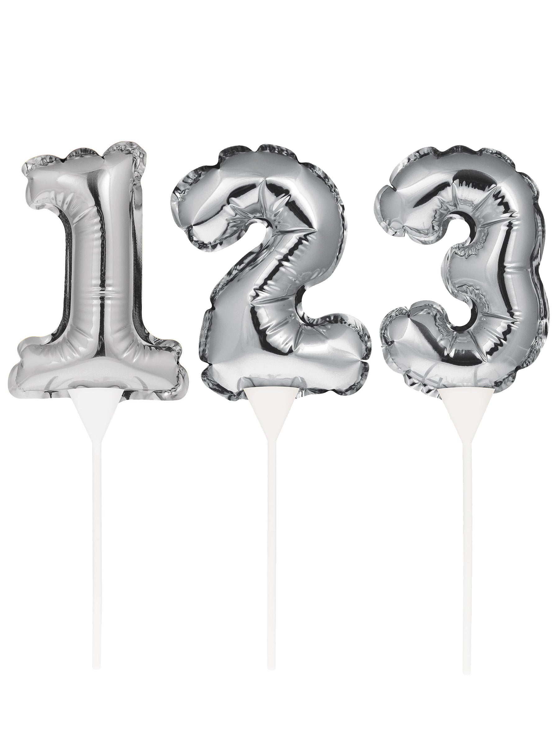 Pic à gâteau gonflable chiffre pour fête argenté auto-gonflant