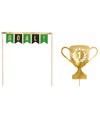 Pics à gâteaux champion de foot dorés verts et noirs avec banderole Goal et trophée