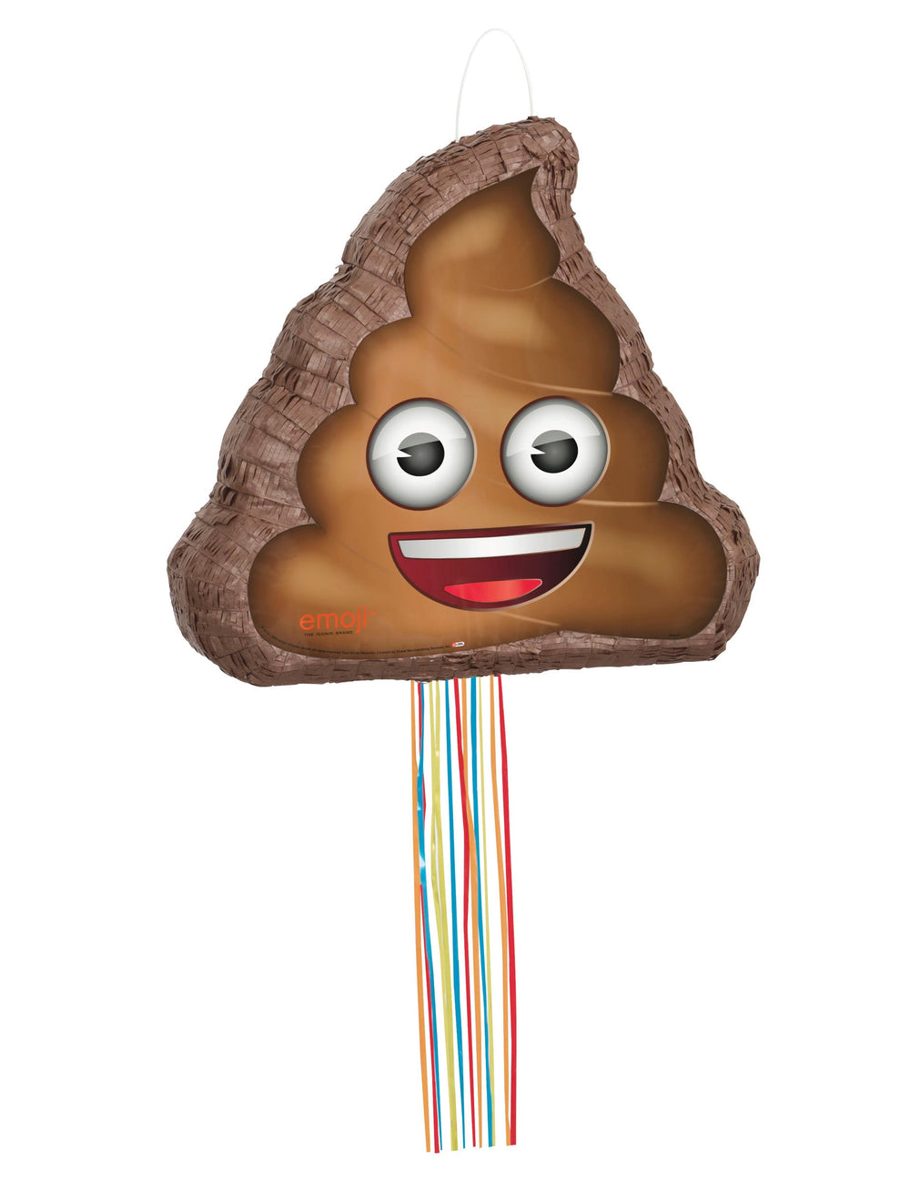 Pinata 3D caca Emoji™ pour fête marron avec rubans multicolores