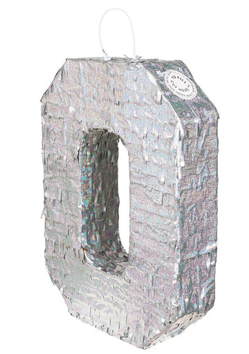 Srebrna holografska pinjata, številka 0, 40 x 28 x 8 cm za zabavo