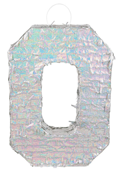 Srebrna holografska pinjata, številka 0, 40 x 28 x 8 cm za zabavo