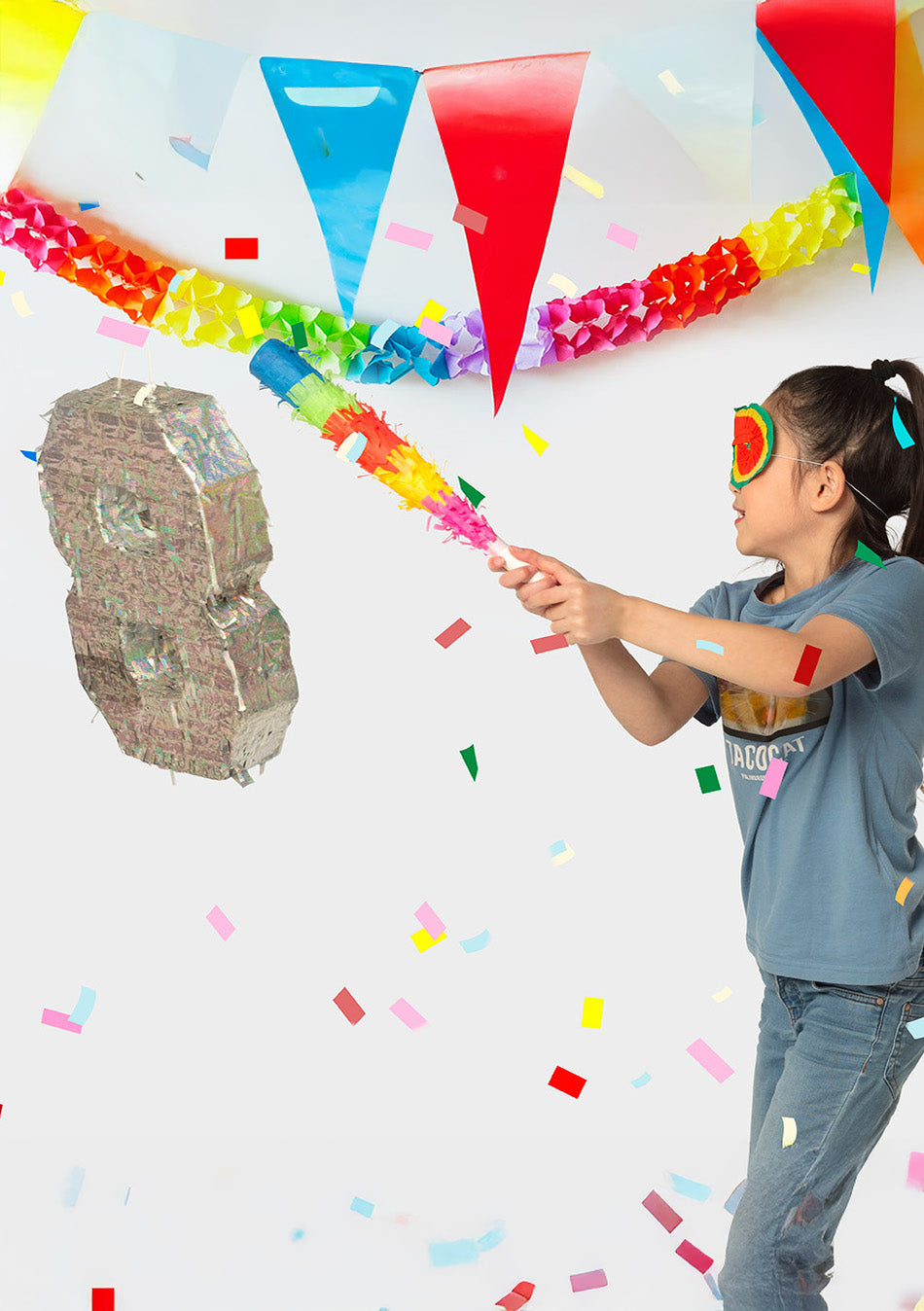 Srebrna holografska pinjata, številka 0, 40 x 28 x 8 cm za zabavo