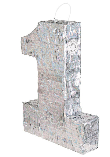 Srebrna holografska pinjata, številka 1, 40 x 28 x 8 cm praznično
