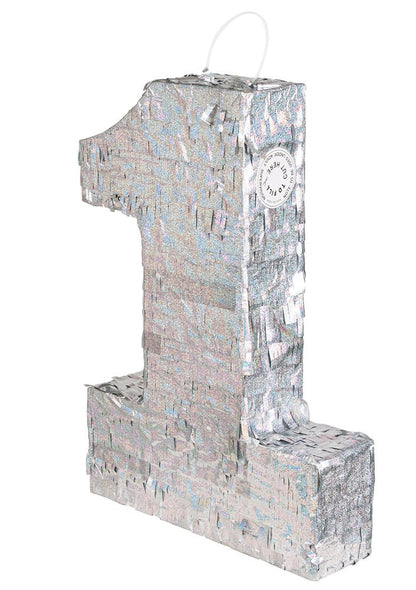 Srebrna holografska pinjata, številka 1, 40 x 28 x 8 cm praznično