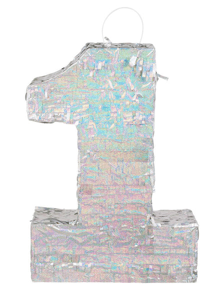 Srebrna holografska pinjata, številka 1, 40 x 28 x 8 cm praznično