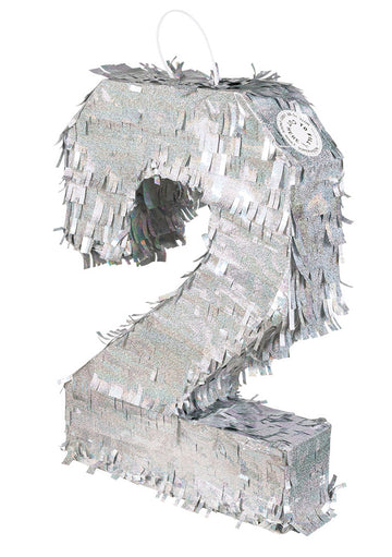 Srebrna holografska pinjata, številka 2, 40 x 28 x 8 cm za rojstni dan