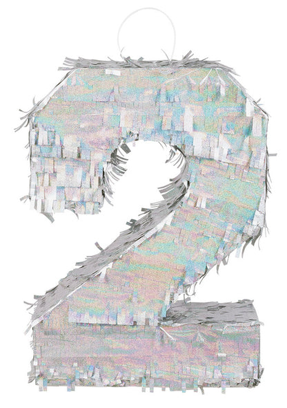 Srebrna holografska pinjata, številka 2, 40 x 28 x 8 cm za rojstni dan