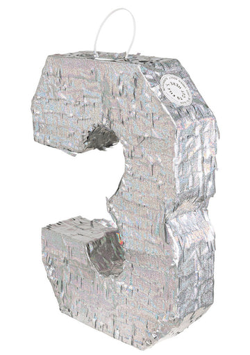 Srebrna holografska pinjata, številka 3, 40 x 28 x 8 cm za rojstni dan