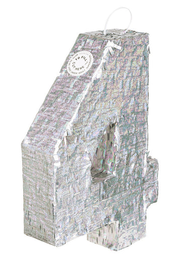 Srebrna holografska pinjata, številka 4, 40 x 28 x 8 cm za zabavo