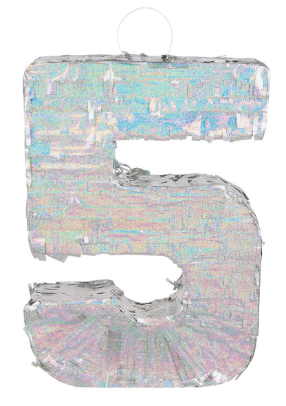 Srebrna holografska pinjata, številka 5, 40 x 28 x 8 cm za rojstni dan