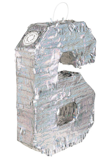 Srebrna holografska pinjata, številka 6, 40 x 28 x 8 cm zapolniti
