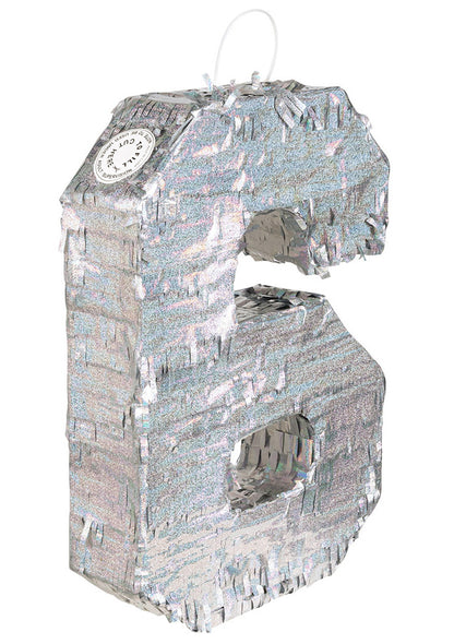 Srebrna holografska pinjata, številka 6, 40 x 28 x 8 cm zapolniti