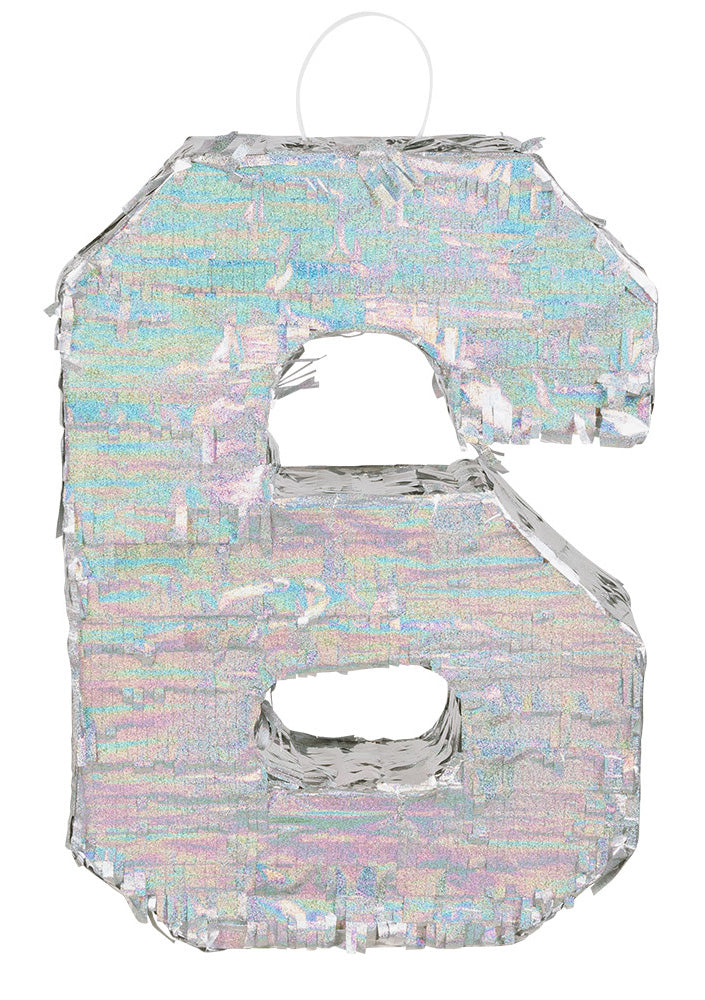 Srebrna holografska pinjata, številka 6, 40 x 28 x 8 cm zapolniti