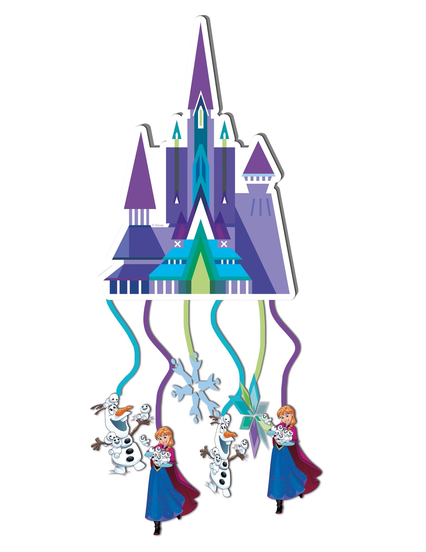 Piñata La Reine des Neiges Frozen pour enfant violette en forme de château avec Anna et Olaf